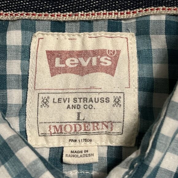 Levi’s Western Shirt Men's L Blue Gingham Plaid Checkered Button Up Rodeo Cowboy - Picture 4 of 17